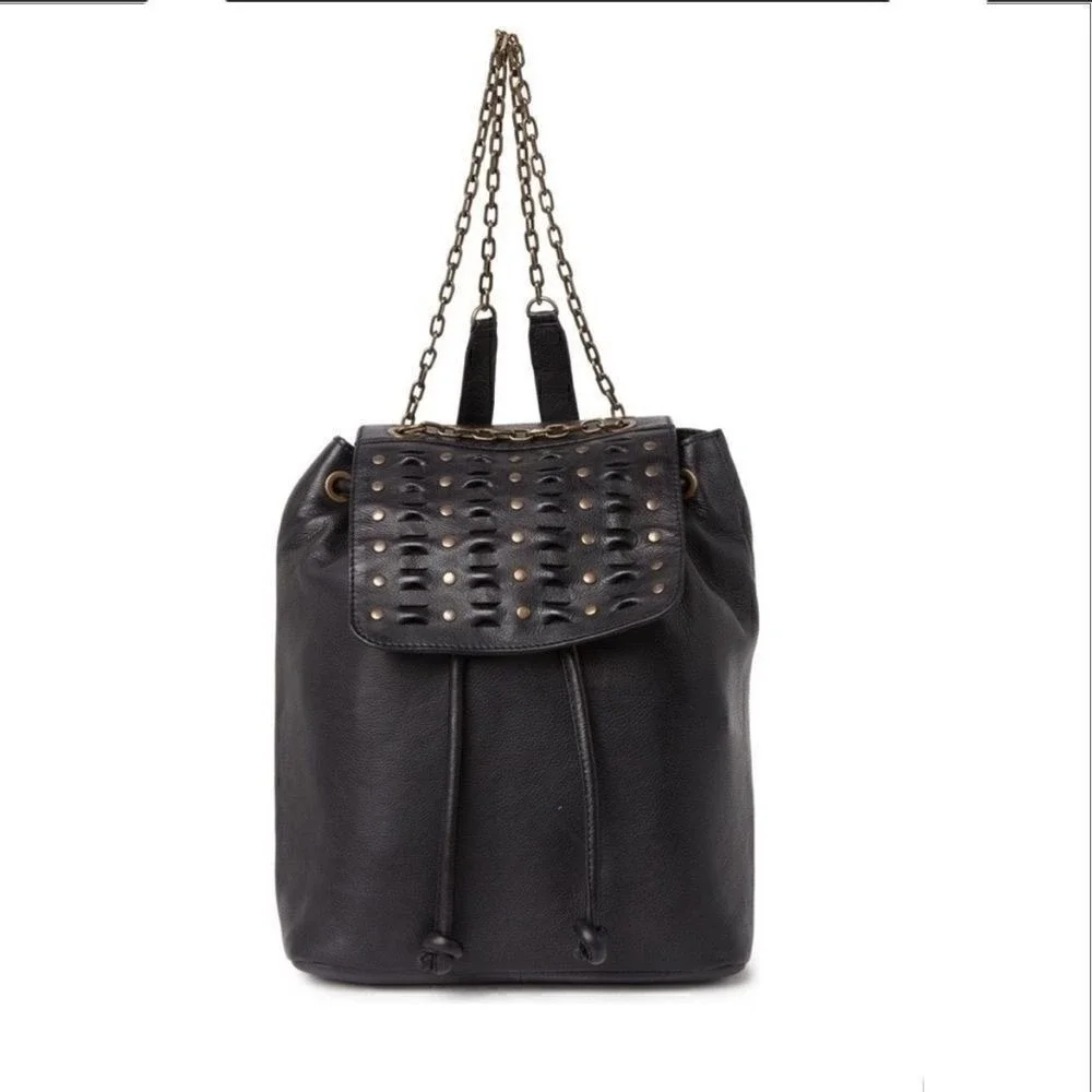 Frye Jade Studded Leather Backpack, ADJUSTABLE Chain/Leather Strap, Black,‎ NWT